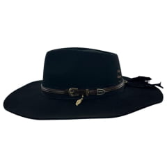 Chapéu Country Stetson Feltro Preto Bandinha De Couro Com Pingente Pena Carneira Em Tecido Ref: 64457
