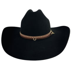 Chapéu Country Stetson Feltro Preto Bandinha Strass Pingente Pena Carneira Tecido - REF:64463