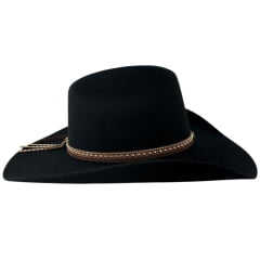 Chapéu Country Stetson Feltro Preto Bandinha Strass Pingente Pena Carneira Tecido - REF:64463
