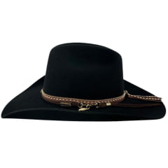 Chapéu Country Stetson Feltro Preto Bandinha Strass Pingente Pena Carneira Tecido - REF:64463