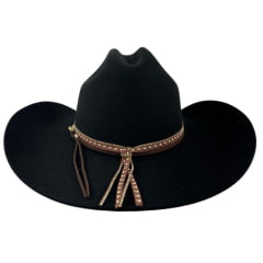 Chapéu Country Stetson Feltro Preto Bandinha Strass Pingente Pena Carneira Tecido - REF:64463