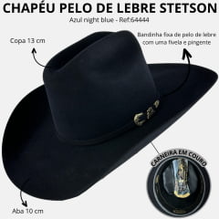 Chapéu Country Stetson Pelo De Lebre 160 Anos Azul Night Blue Carneira Em Couro Ref:64444