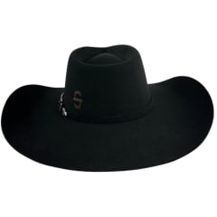 Chapéu Country Stetson Feltro Preto Bandinha Feltro Com Duas Fivelas Carneira Couro - REF:64449