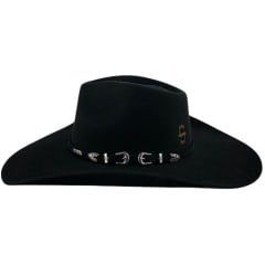 Chapéu Country Stetson Feltro Preto Bandinha Feltro Com Duas Fivelas Carneira Couro - REF:64449