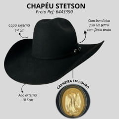 Chapéu Country Stetson Preto de Feltro Com Carneira de Couro Ref: 64433-90