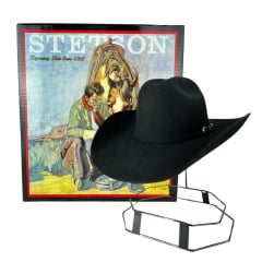 Chapéu Country Stetson Preto de Feltro Com Carneira de Couro Ref: 64433-90