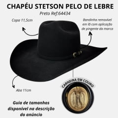 Chapéu Country Stetson Pelo de Lebre Aba 10,5 Preto Ref:64434