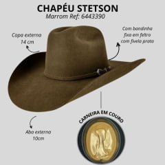 Chapéu Country Stetson Tabaco de Feltro Co Carneira de Couro Ref: 64433-90