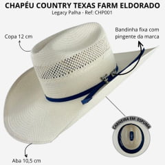 Chapéu Country Texas Farm + Eldorado Legacy Palha Badinha Nylon Azul Marinho Carneira Espuma Ref: CHP001