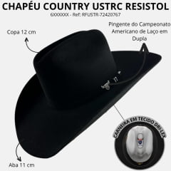 Chapéu Country Ustrc Resistol Black 6x Lã E Feltro Made In U.S.A Carneira Dri-Lex Ref: RFUSTR-72420767