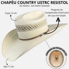 Chapéu Country Ustrc Resistol Genuine Shantung Panamá 20x Wildfire Palha Natural Ref: RSWIFI-30429666