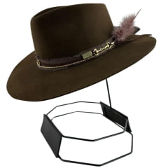 Chapéu Social Marcatto Feltro Tabaco Marrom Bandinha Strass Pena Carneira Em Tecido - Ref:14189