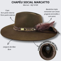 Chapéu Social Marcatto Feltro Tabaco Marrom Bandinha Strass Pena Carneira Em Tecido - Ref:14189