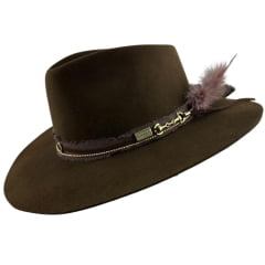 Chapéu Social Marcatto Feltro Tabaco Marrom Bandinha Strass Pena Carneira Em Tecido - Ref:14189