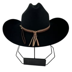 Chapéu Country Stetson Feltro Preto Bandinha Strass Pingente Pena Carneira Tecido - REF:64463