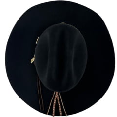 Chapéu Country Stetson Feltro Preto Bandinha Strass Pingente Pena Carneira Tecido - REF:64463