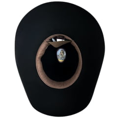 Chapéu Country Stetson Feltro Preto Bandinha Strass Pingente Pena Carneira Tecido - REF:64463