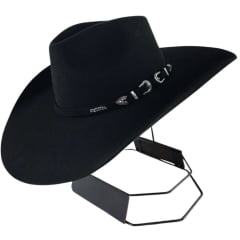 Chapéu Country Stetson Feltro Preto Bandinha Feltro Com Duas Fivelas Carneira Couro - REF:64449