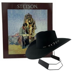 Chapéu Country Stetson Feltro Preto Bandinha Feltro Com Duas Fivelas Carneira Couro - REF:64449
