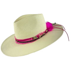 Chapéu Social Marcatto Marfim Pink Bandinha Strass E Pena Carneira Em Tecido - Ref:15649
