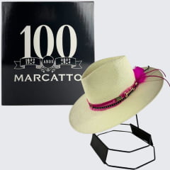 Chapéu Social Marcatto Marfim Pink Bandinha Strass E Pena Carneira Em Tecido - Ref:15649