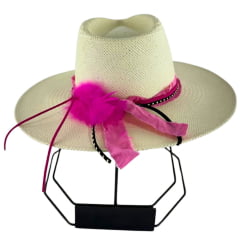Chapéu Social Marcatto Marfim Pink Bandinha Strass E Pena Carneira Em Tecido - Ref:15649