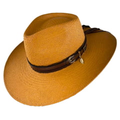 Chapéu Stetson De Palha Caqui Com Bandinha De Couro E Pingente REF:65562