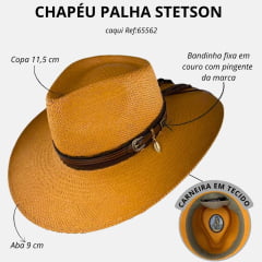 Chapéu Stetson De Palha Caqui Com Bandinha De Couro E Pingente REF:65562