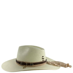 Chapéu Stetson De Palha Marfim Com Bandinha De Couro E Pingente REF:65562