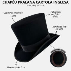 Chapéu Especial Pralana Cartola Inglesa Preto Carneira Couro Ref: 11739