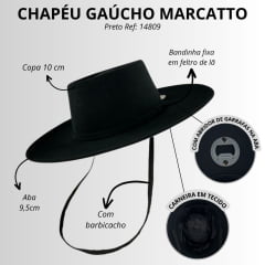Chapéu Gaúcho Marcatto de Feltro Preto Com Abridor De Garrafa Ref: 14809