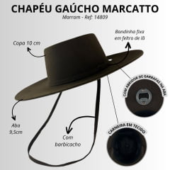 Chapéu Gaúcho Marcatto de Feltro Tabaco Com Abridor De Garrafa Ref: 14809