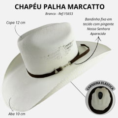 Chapéu Country Marcatto Palha Bangora Branco Bandinha Nossa Sra Aparecida Carneira Elástica Ref.15653