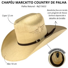 Chapéu Marcatto Country Palha Natural Bandinha Nossa Senhora Aparecida Ref:15653