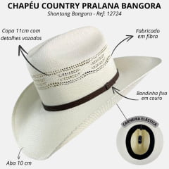 Chapéu Country Pralana Shantung Bangora Cowboy Branco Carneira Elástica Ref. 12724