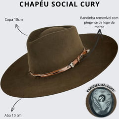 Chapéu Social Cury Aba 10 Marrom Bandinha Em Couro