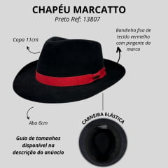 Chapéu Social Marcatto Aveludado Preto Com Fita Vermelha Carneira Elástica Ref:13807