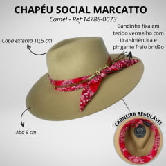 Chapéu Social Marcatto De Feltro Camel C/ Banda Freio Bridão Lenço Vermelho Ref:14788-0073