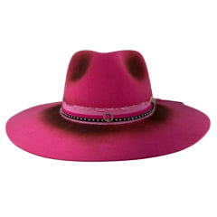 Chapéu Social Marcatto Feltro Pink Bandinha Tecido E Couro Bridão e Pena Carneira Tecido Ref:14189