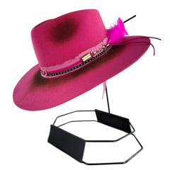 Chapéu Social Marcatto Feltro Pink Bandinha Tecido E Couro Bridão e Pena Carneira Tecido Ref:14189 Chapéu Social Marcatto Feltro Pink Bandinha Tecido E Couro Bridão e Pena Carneira Tecido Ref:14189