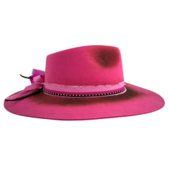 Chapéu Social Marcatto Feltro Pink Bandinha Tecido E Couro Bridão e Pena Carneira Tecido Ref:14189