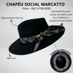 Chapéu Social Marcatto De Feltro Preto C/ Banda Freio Bridão Lenço Preto E Branco Ref:14788-0090