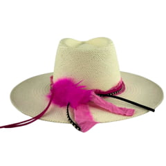 Chapéu Social Marcatto Marfim Pink Bandinha Strass E Pena Carneira Em Tecido - Ref:15649