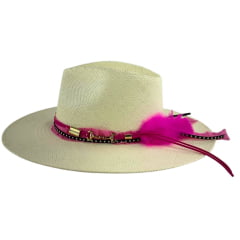 Chapéu Social Marcatto Marfim Pink Bandinha Strass E Pena Carneira Em Tecido - Ref:15649