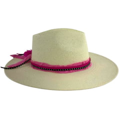 Chapéu Social Marcatto Marfim Pink Bandinha Strass E Pena Carneira Em Tecido - Ref:15649