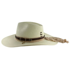 Chapéu Country Stetson Palha Marfim Com Bandinha De Couro E Pingente REF:65562