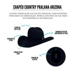 Chapéu Country Arizona Pralana Aba 10 Preto - REF:12403