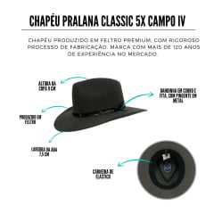 Chapéu Pralana Classic 5X Campo Cinza Aba 7,5