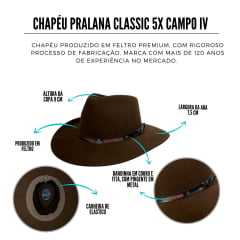 Chapéu Pralana Classic 5X Campo Marrom Escuro