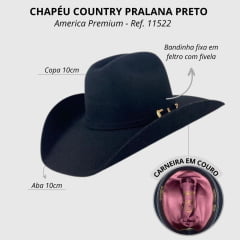 Chapéu Country Pralana América Premium Preto Aba 10